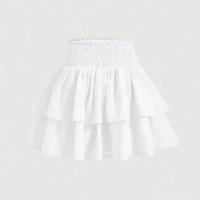 Mini jupe à volants à plusieurs niveaux avec taille froncée et smockée, jupe patineuse fluide, tenue