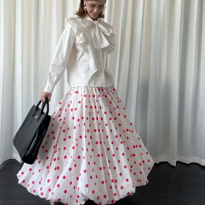 Jupe japonaise à pois, jupe longue d'été ample pour femmes