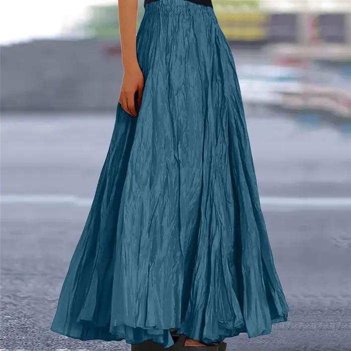 Jupe longue froncée style bohème pour femmes, vêtement de plage, vacances, taille haute, ligne A flu