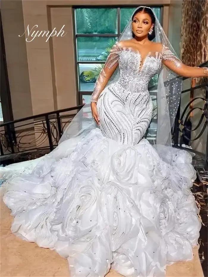 Charmante robe de mariée à manches longues pour femmes, robe de sirène, longueur au sol, sexy, Patie
