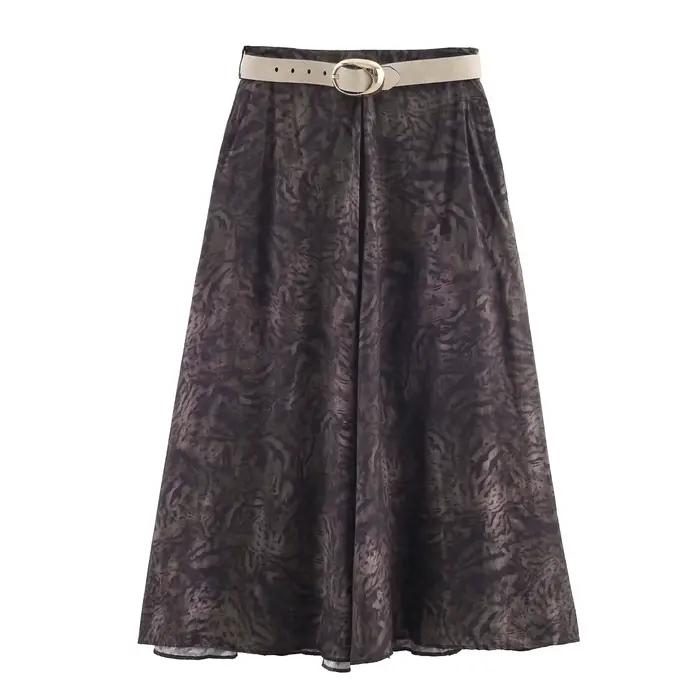 HH femme été fête mince jupe longue nouvelle mode fermeture éclair impression ceinture décoration dé
