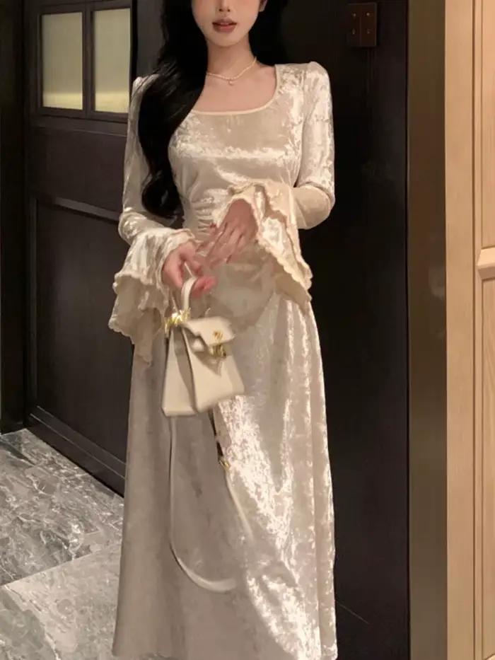 Jielur – robe Vintage à manches longues pour femme, tenue de soirée élégante, mi-longue, rétro, déco