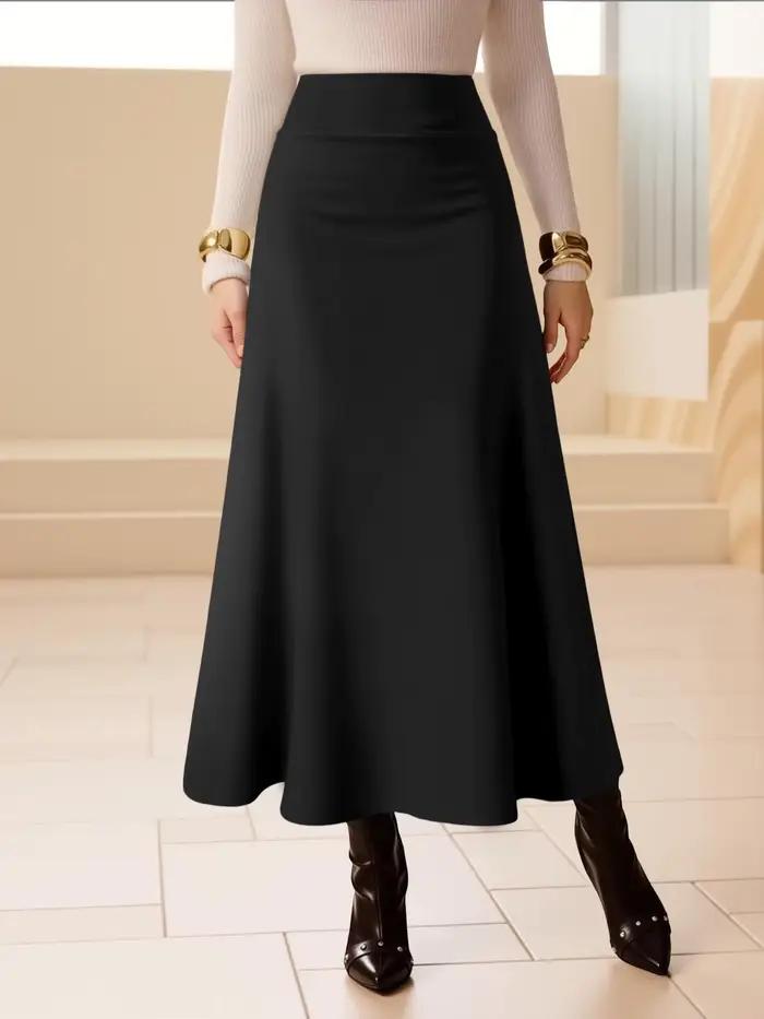 Jupe midi unie glamour |   Taille haute, coupe évasée, pour cocktails et événements, brillez par vot