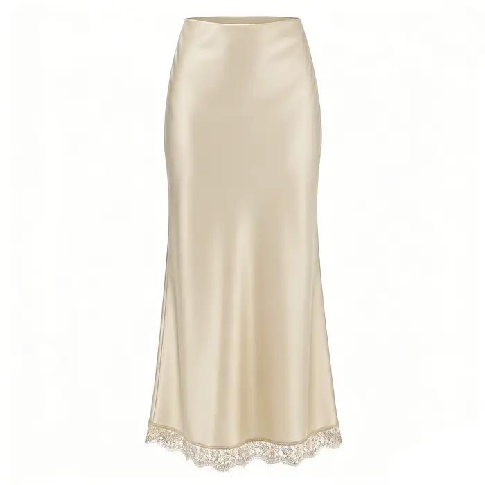 Jupe longue fendue en satin noir pour femme, sexy, moulante, en soie, avec fente, pour l'été, jupe f