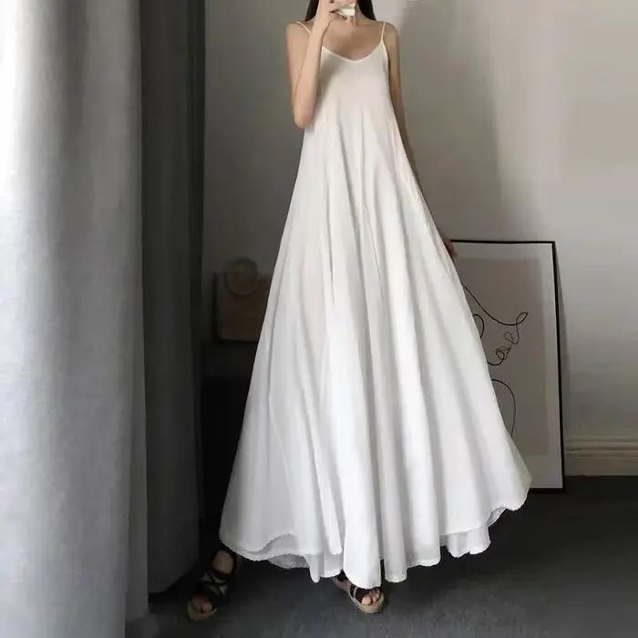 Robe longue d'été pour femme en coton pur, double couleur noir et blanc, simple, à double épaisseur,