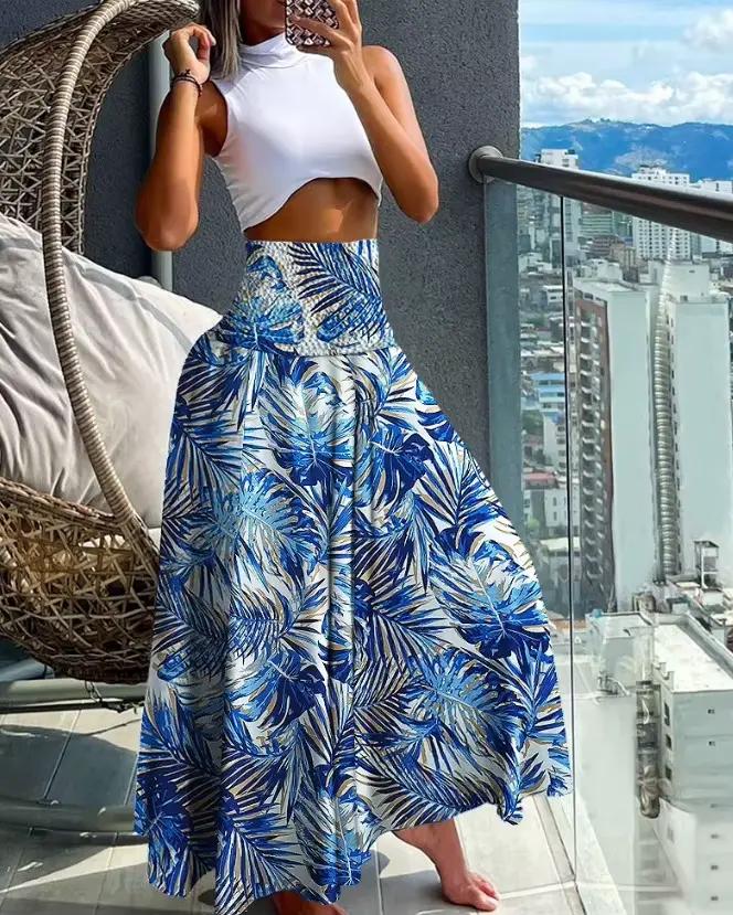 Femmes mode imprimé fleuri jupe décontracté taille haute jupes longues amples pour les femmes Boho v