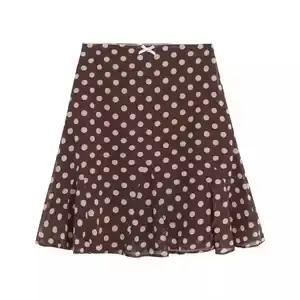 Jupe courte trapèze marron à pois pour femme, taille haute, à volants, style sirène, pour l'été, pou