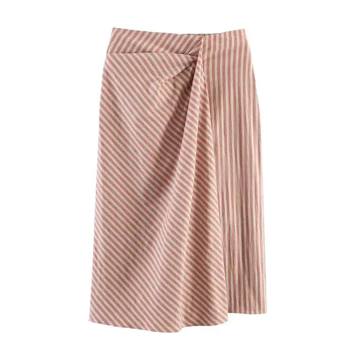 Jupes longues pour femmes Printemps-Été, Mode féminine, Taille haute, Rayées, Plissées, Fendues, Sty
