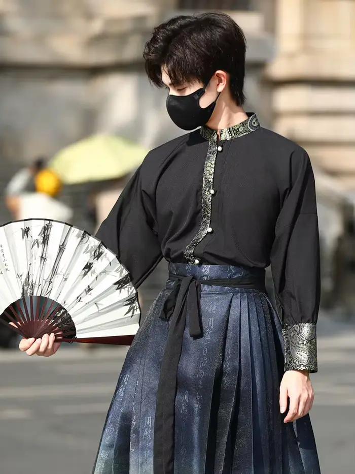 Jupe noire à face de cheval de la dynastie Ming, Costume ancien de Style chinois rétro dégradé Hanfu