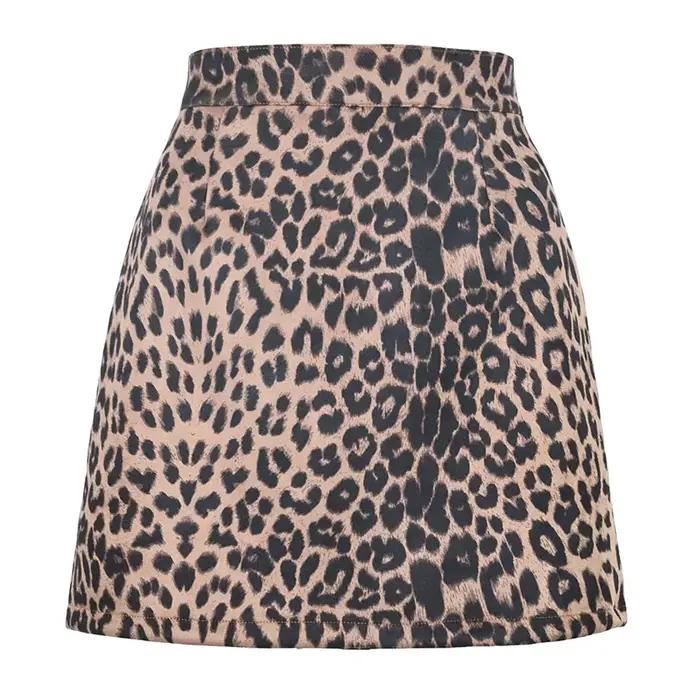 Femmes Sexy léopard imprimé Mini jupes automne hiver taille haute fermeture éclair daim jupe courte 