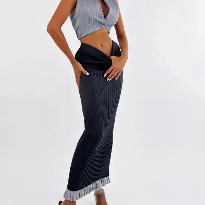 Jupe crayon en tricot moulante mi-longue pour femme, coupe cintrée, extensible, élégante, décontract