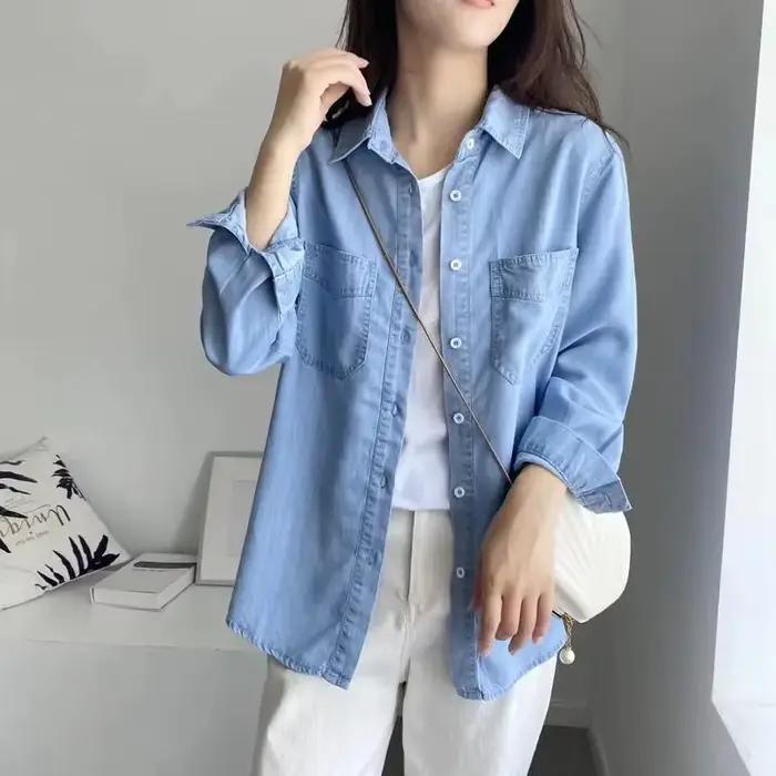 Chemise en jean pour femmes 2025 printemps été rétro mode tempérament dames hauts élégant confortabl