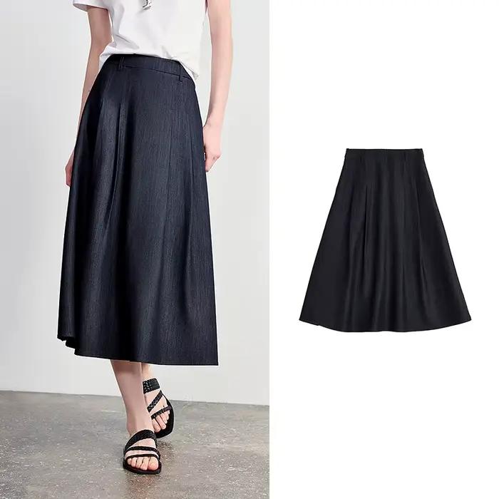 Jupe plissée trapèze TOYOUTH pour femme, effet denim, nouvelle collection été 2026, style rétro Old 