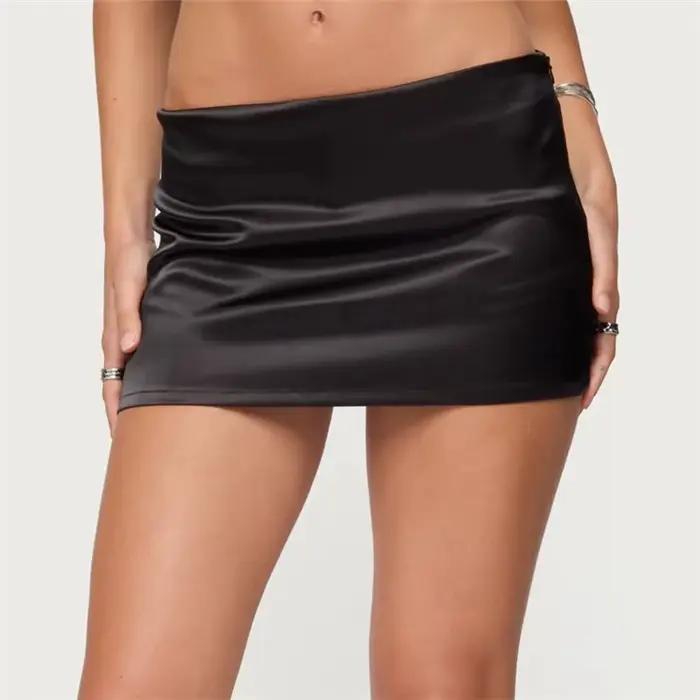 Femmes Mini jupe taille basse mode été couleur unie coupe ajustée sortir jupes moulantes pour fête C