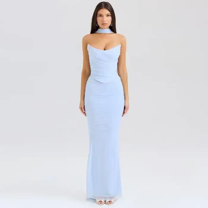 Ensemble jupe sirène avec ruban Chic pour femmes, mode fête, couleur unie, sans manches, bustiers, t