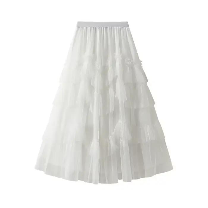 Femmes Tutu gâteau jupes élégant volants à plusieurs niveaux une ligne Tulle jupes longues femme déc
