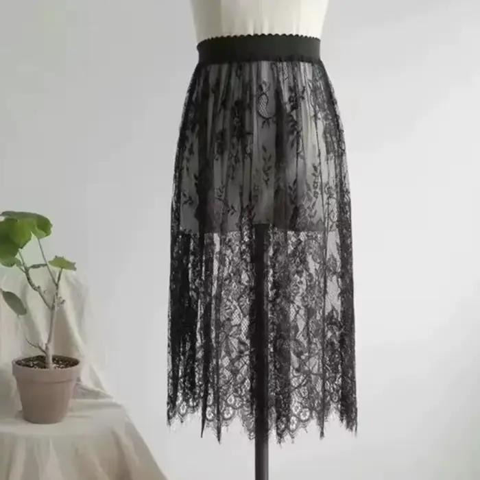 Jupe en dentelle transparente sexy à la mode, 2 longueurs, jupe midi élégante, dentelle élastique, t
