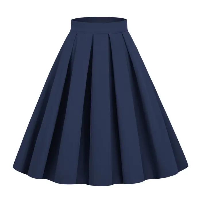 Nouvelle jupe plissée rétro pour femme 2026, couleur unie, style coréen, taille haute, coupe trapèze
