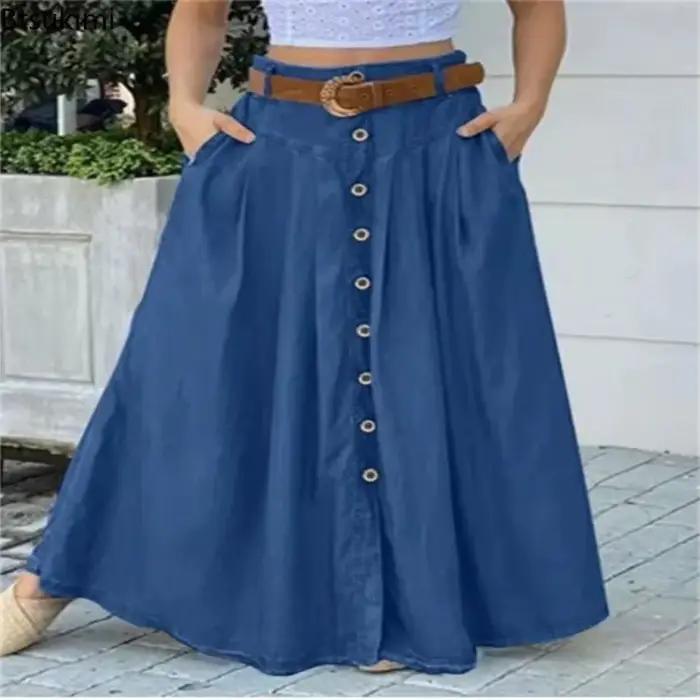 Nouvelles jupes longues 2026 pour femmes, grande taille, printemps-été, robe décontractée boutonnée,