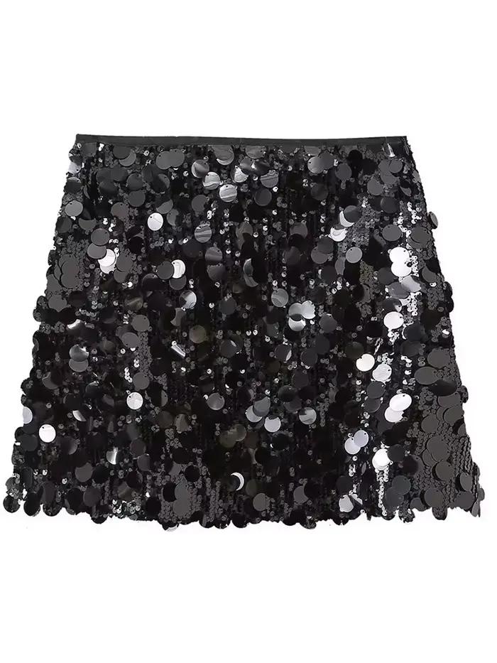 Mini jupe à paillettes pour femmes, fermeture éclair latérale, vintage, taille haute, chic, mode fém