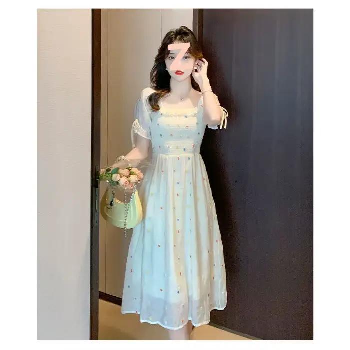 Robe florale en mousseline de soie pour femmes, nouveau petit tempérament français, taille haut de g