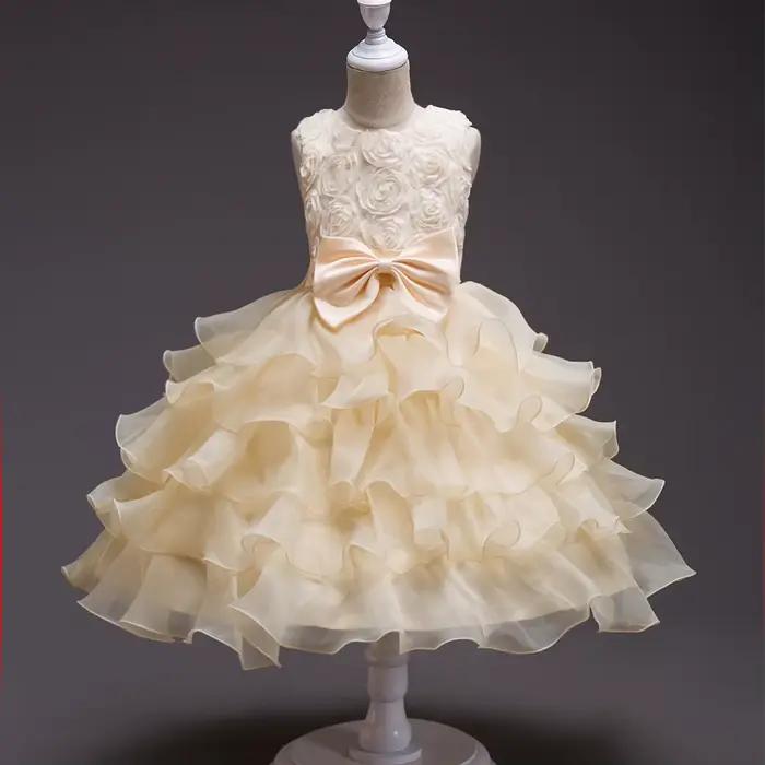 Robe de mariée avec nœud papillon pour fille, tenue avec bretelles, motif floral, rose
