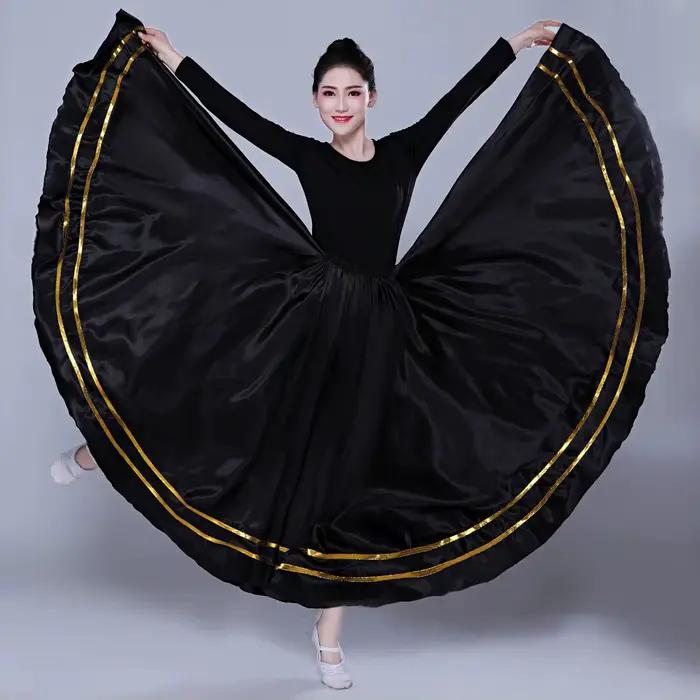 Jupe de Flamenco espagnole pour femme gitane, en Satin de Polyester, lisse, grande balançoire, fête 