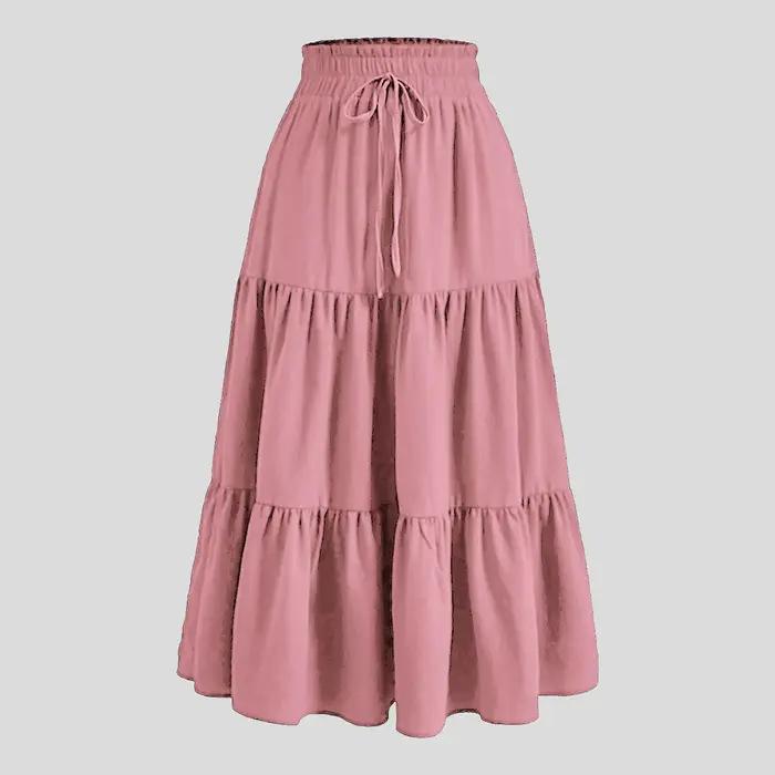 Jupe bohème à imprimé floral pour femmes, vintage, taille haute, maxi, décontractée, de plage, éléga
