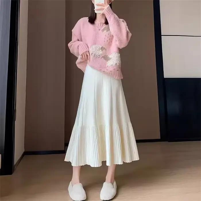 Jupe plissée tricotée taille haute tendance pour femme, nouvelle collection automne-hiver, décontrac