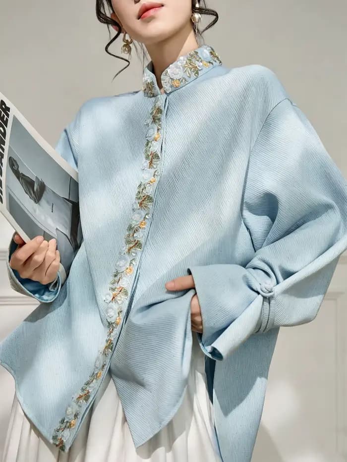 Nouvelle chemise à manches longues brodée de style chinois, chemisier élégant pour femme, mode décon
