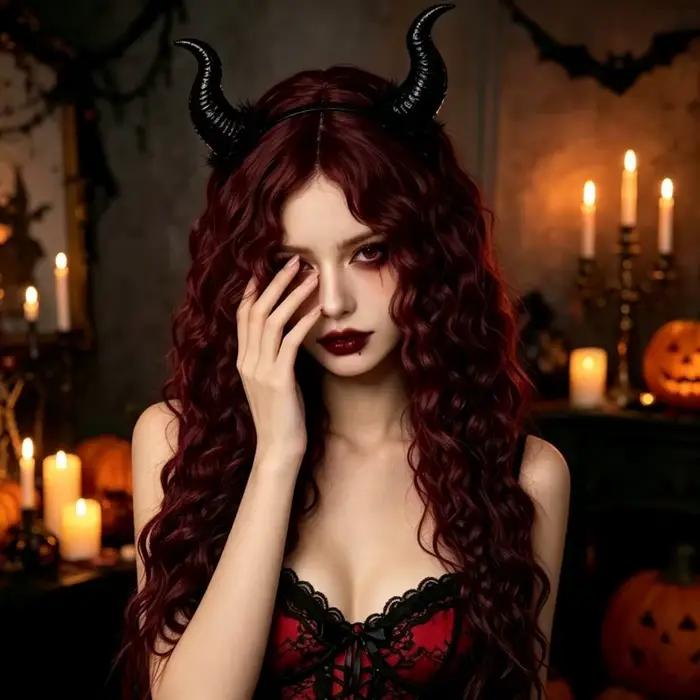 Perruque synthétique longue et bouclée bordeaux pour femme, personnalisée, pour fête, cosplay, Hallo