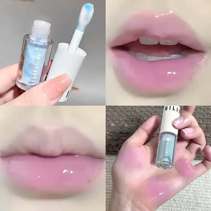 Brillant à lèvres Transparent gris violet, hydratant, séchage des lèvres, miroir, teinte repulpante,