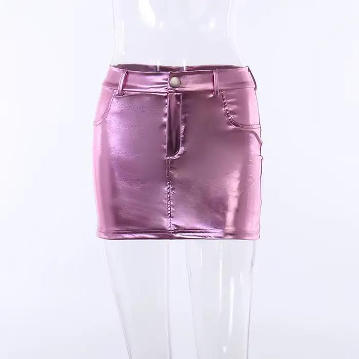 Mini jupes en cuir verni brillant pour femmes, taille haute, ligne A courte, vêtements sexy, été, au