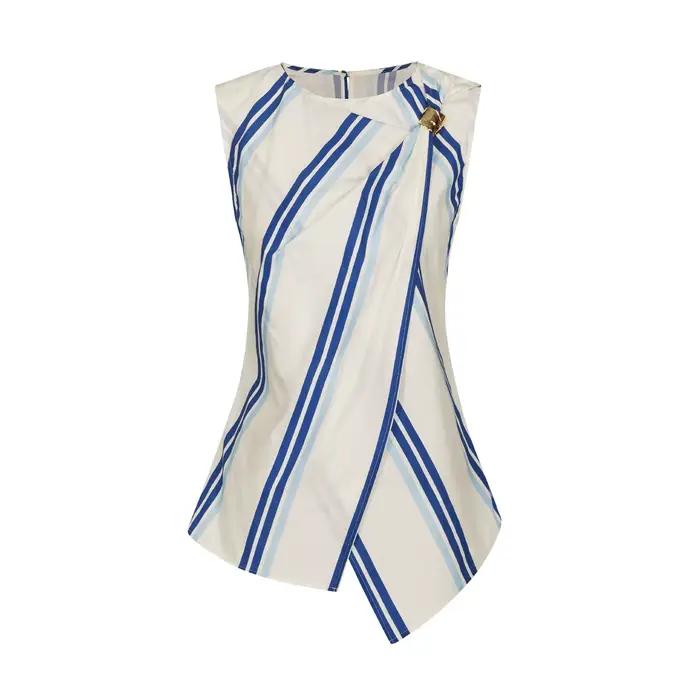 Ensemble jupe et haut sans manches rayé bleu et blanc AEL pour femme, style marin, jupe asymétrique 