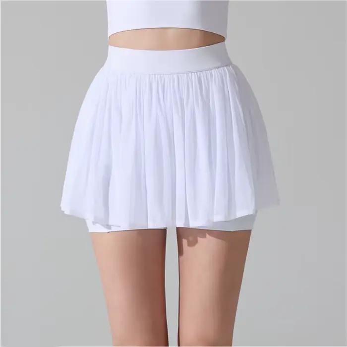 Jupe de tennis 2 en 1 pour femmes, couleur unie, pour l'été, course en plein air, short respirant, v