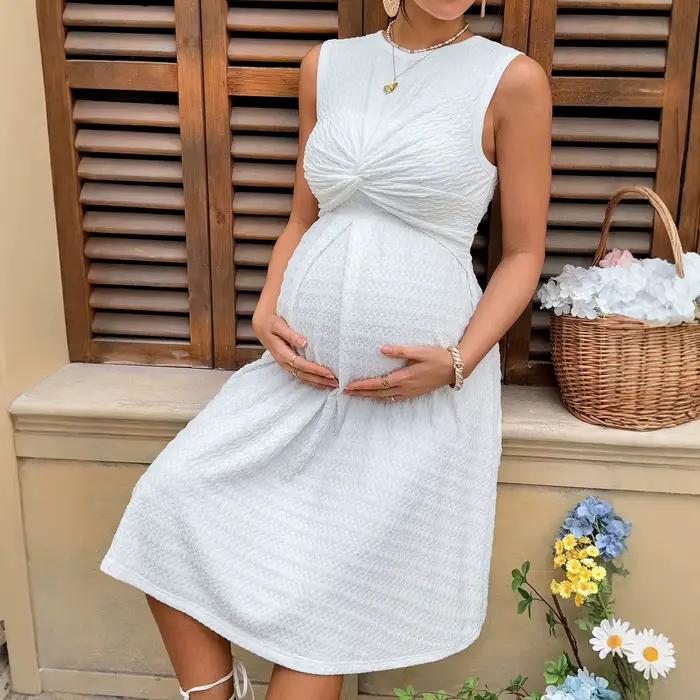 Robe pour femmes enceintes, robe mi-longue à manches courtes, robes et jupes de maternité élégantes, vêtements d'été pour la grossesse