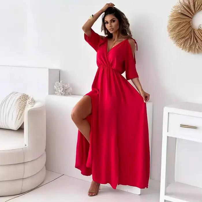 Robe longue décontractée à lacets pour femmes