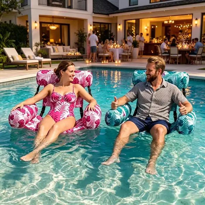 Chaise longue gonflable pour piscine avec accoudoirs et dossier pour adultes, chaise flottante portable pour piscine, lac, plage, relaxation estivale