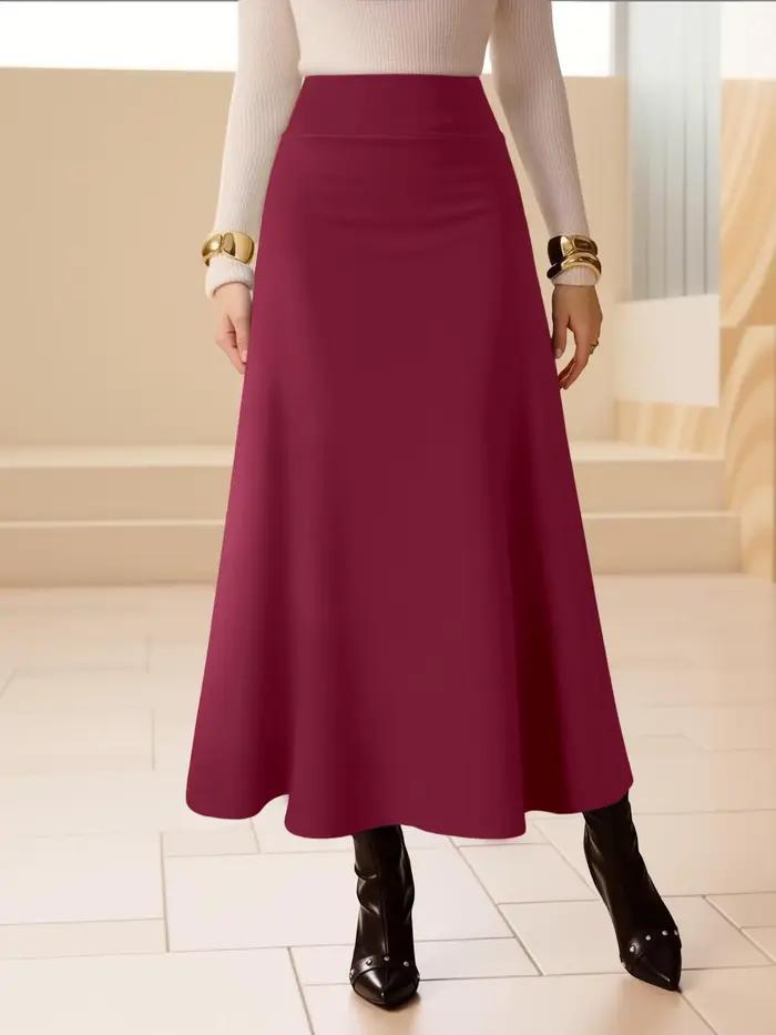 Jupe midi unie glamour taille haute coupe évasée pour cocktails et événements élégants occasions spéciales femmes juniors Polyester Elasthanne