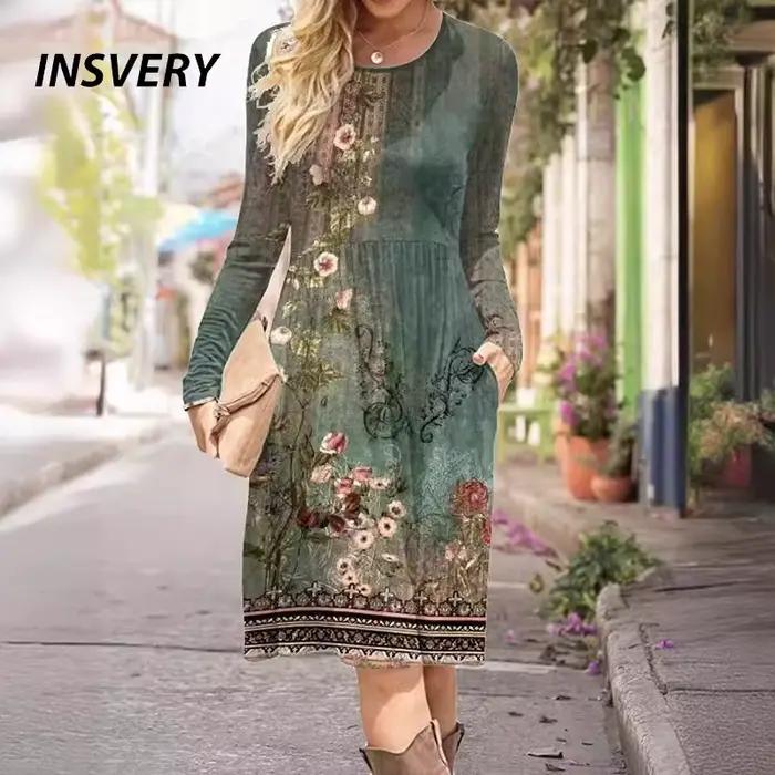 Robe mi-longue à manches longues pour femmes