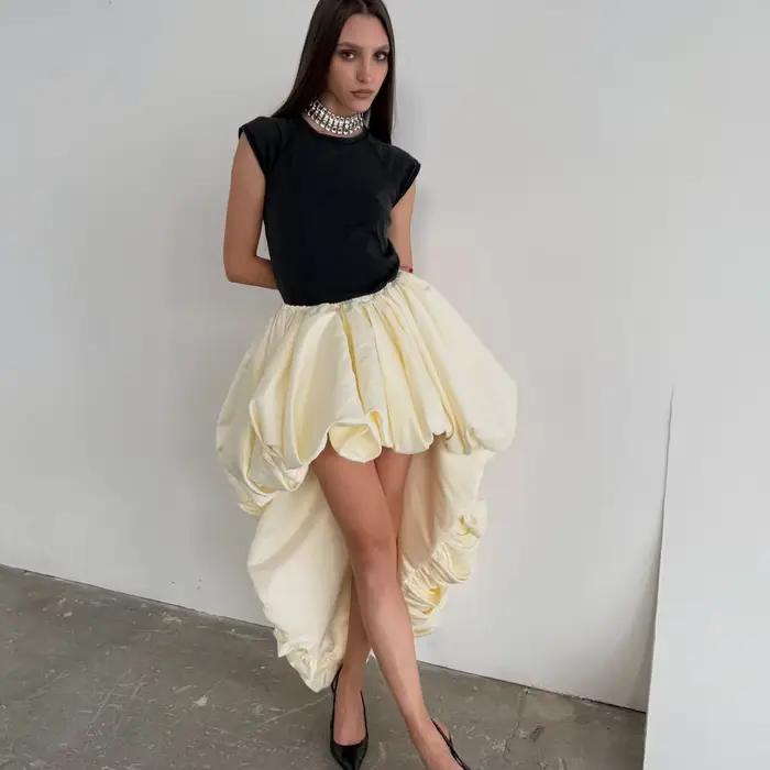 Jupes longues asymétriques jaune clair pour femmes