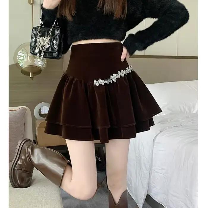 Mini jupe en velours taille haute pour femme