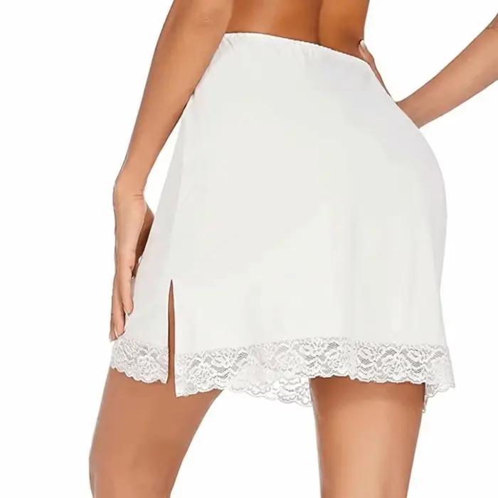 Jupe mi-longue anti-reflet à empiècements en dentelle