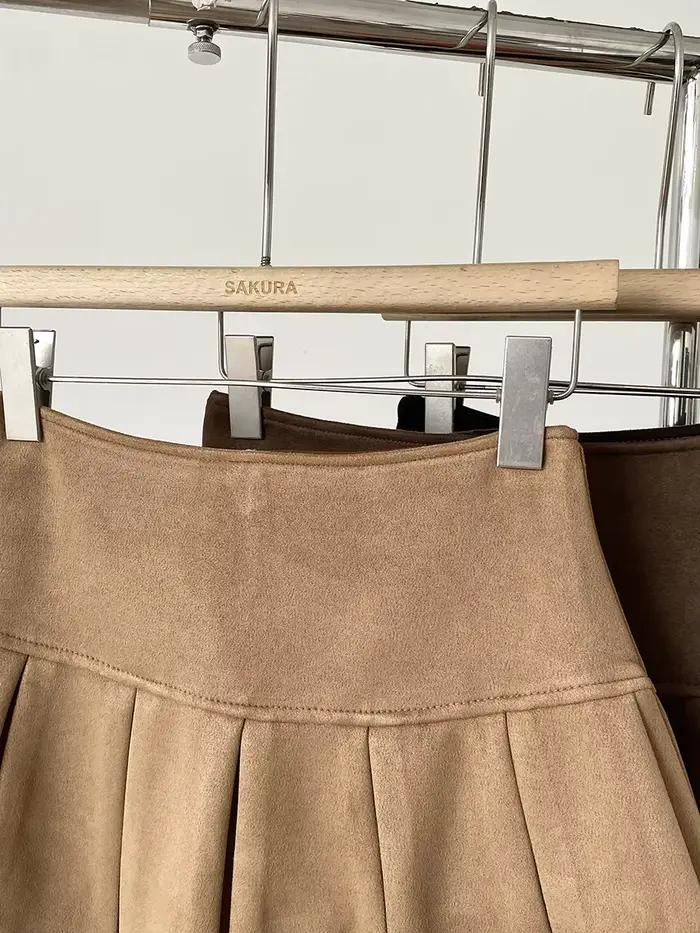 Jupe plissée kaki taille haute pour femme