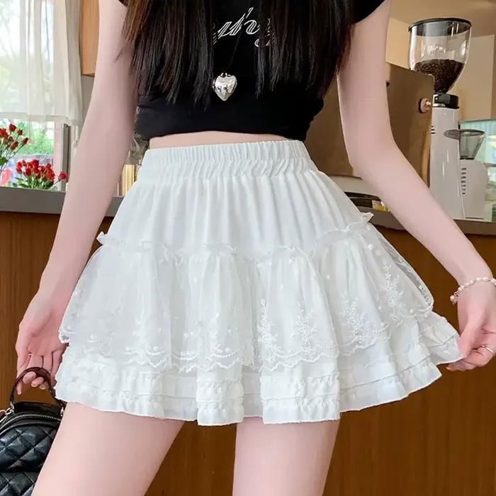 Nouvelle Mini-jupe plissée en dentelle pour femme