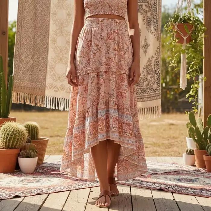 Jupe bohème Happie Queens Floral Print Maxi A-Line Chic et Libre Occasions Spéciales Femmes