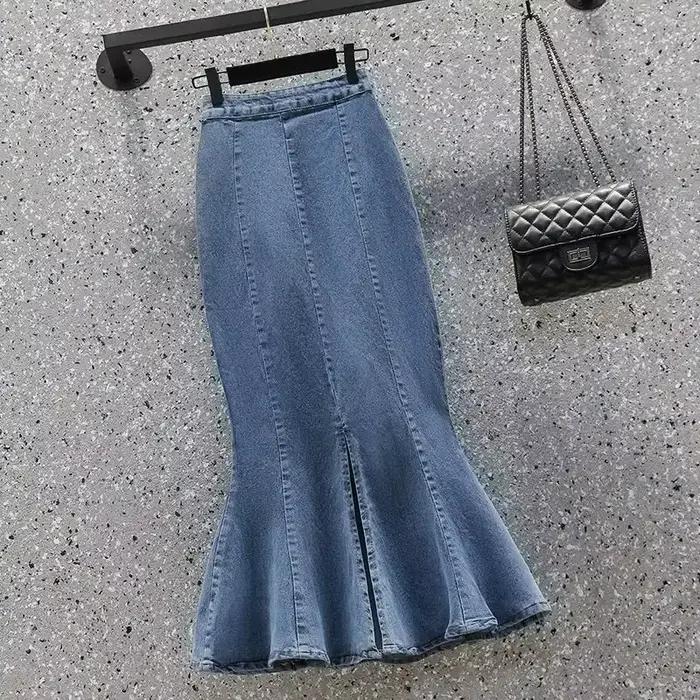 Jupe en jean à volants et fermeture éclair pour femme