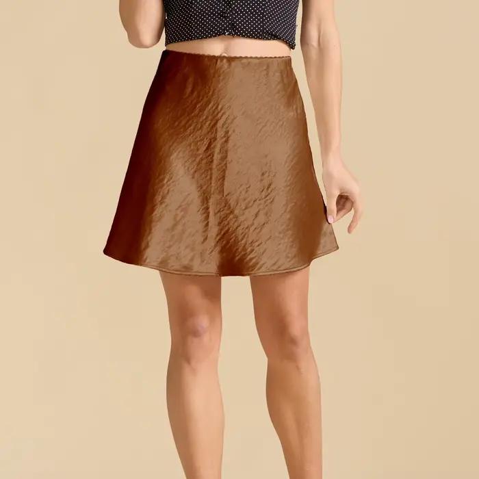 Mini jupe en Satin texturé froissé, taille haute, extensible, garniture en dentelle, élégante, jupe trapèze pour femmes, minimaliste et Chic