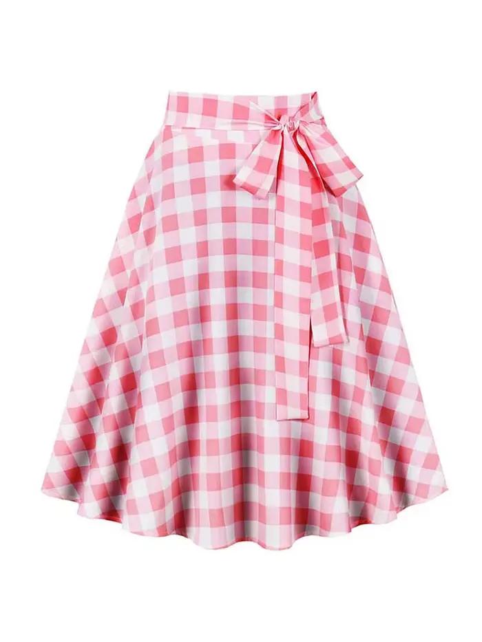Jupe Midi Plissée à Carreaux pour Femme, Taille Haute, Vintage, Décontractée, Ligne A, avec Poche, Ceinture, Été