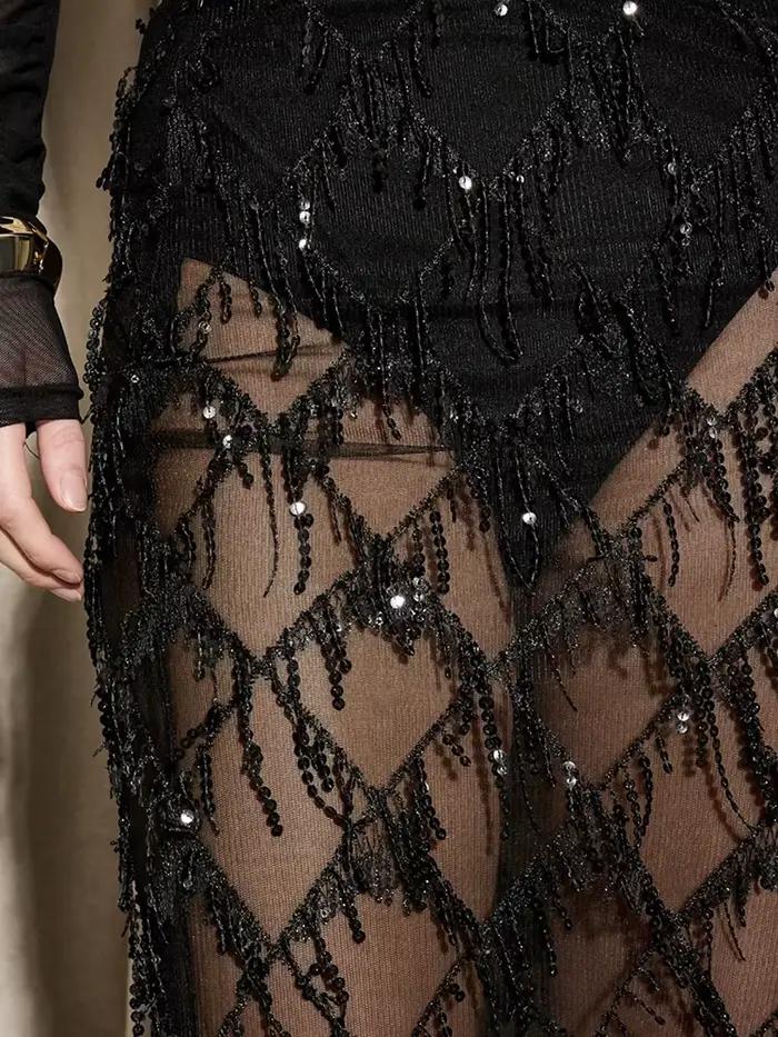 Jupe tube droite à paillettes pour femmes